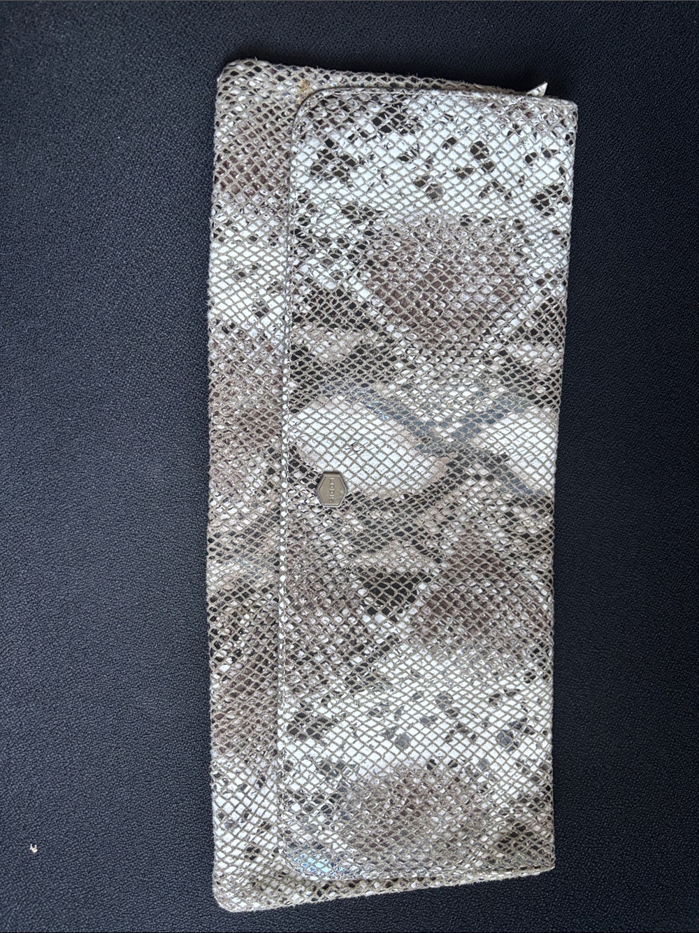 Lodis Metallic Neutral Snakeskin Fold-Over Clutch